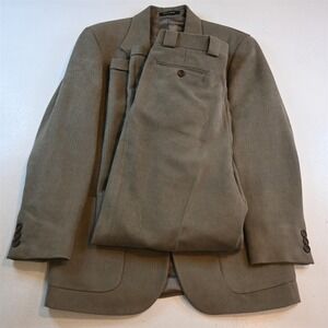 Vtg Y2K Boxy 2000s 40R 30x32 Tan Brown Sueded Mens Jacket Pants Suit